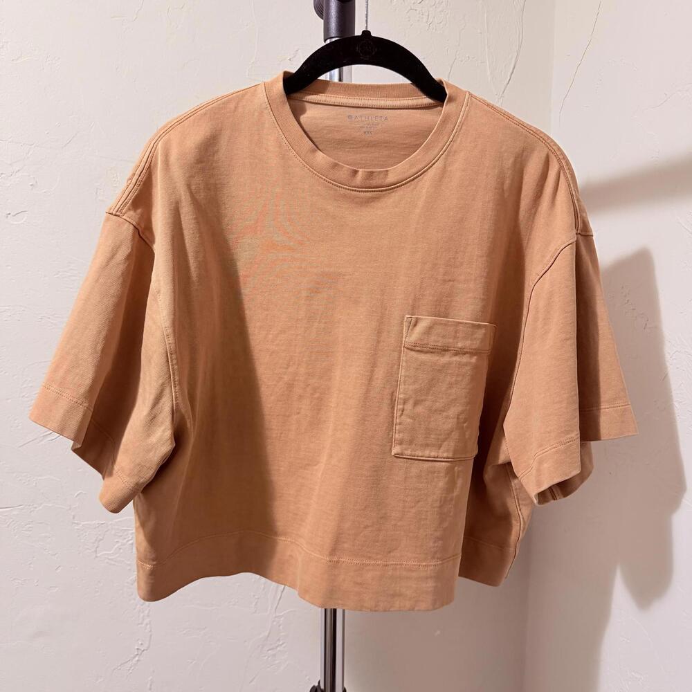 Athleta Cropped Short Sleeve T-Shirt in Light Brown